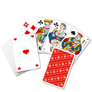 Jasskarten mit französischen Piquetmotiven und Edelweiss Rückseite