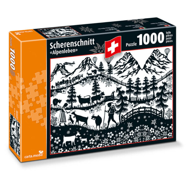 Puzzle mit 1000 Teilen Scherenschnitt Alpenleben