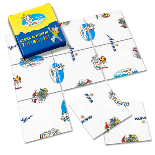 Verflixtes Tüftelspiel - mit Werbung und Motiven bedruckt