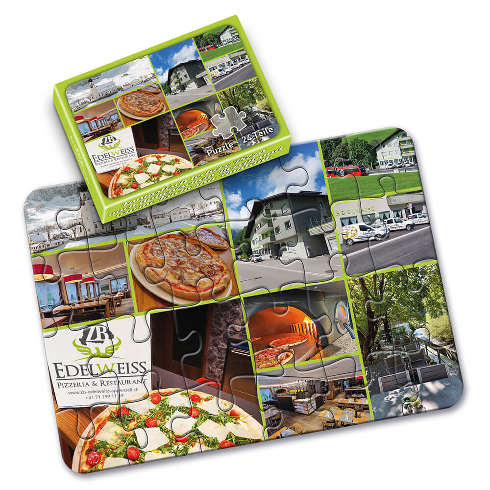 Werbepuzzle mit 24 Teilen in Faltschachtel