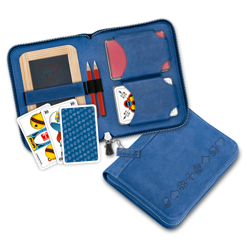 Jassgarniture leder blau mit deutschen Karten